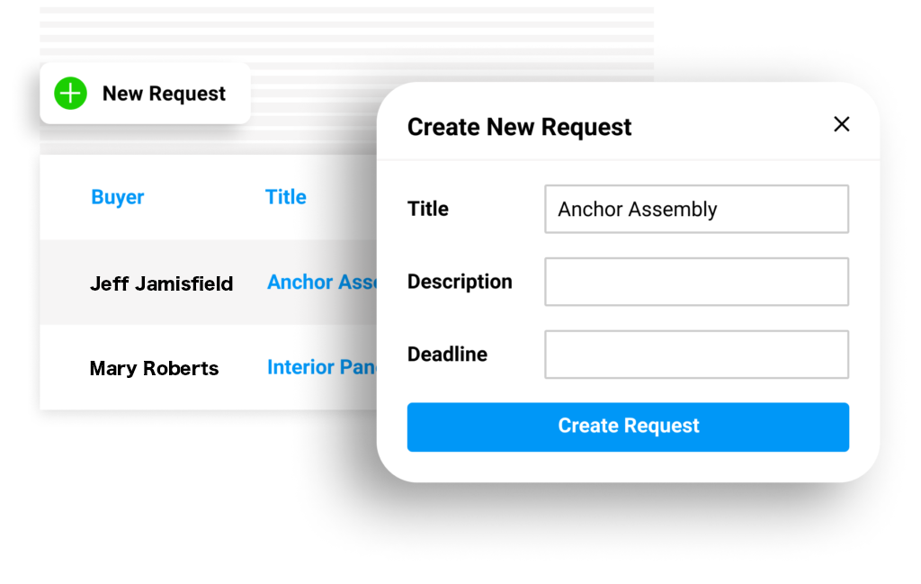 Create new RFQ request screen